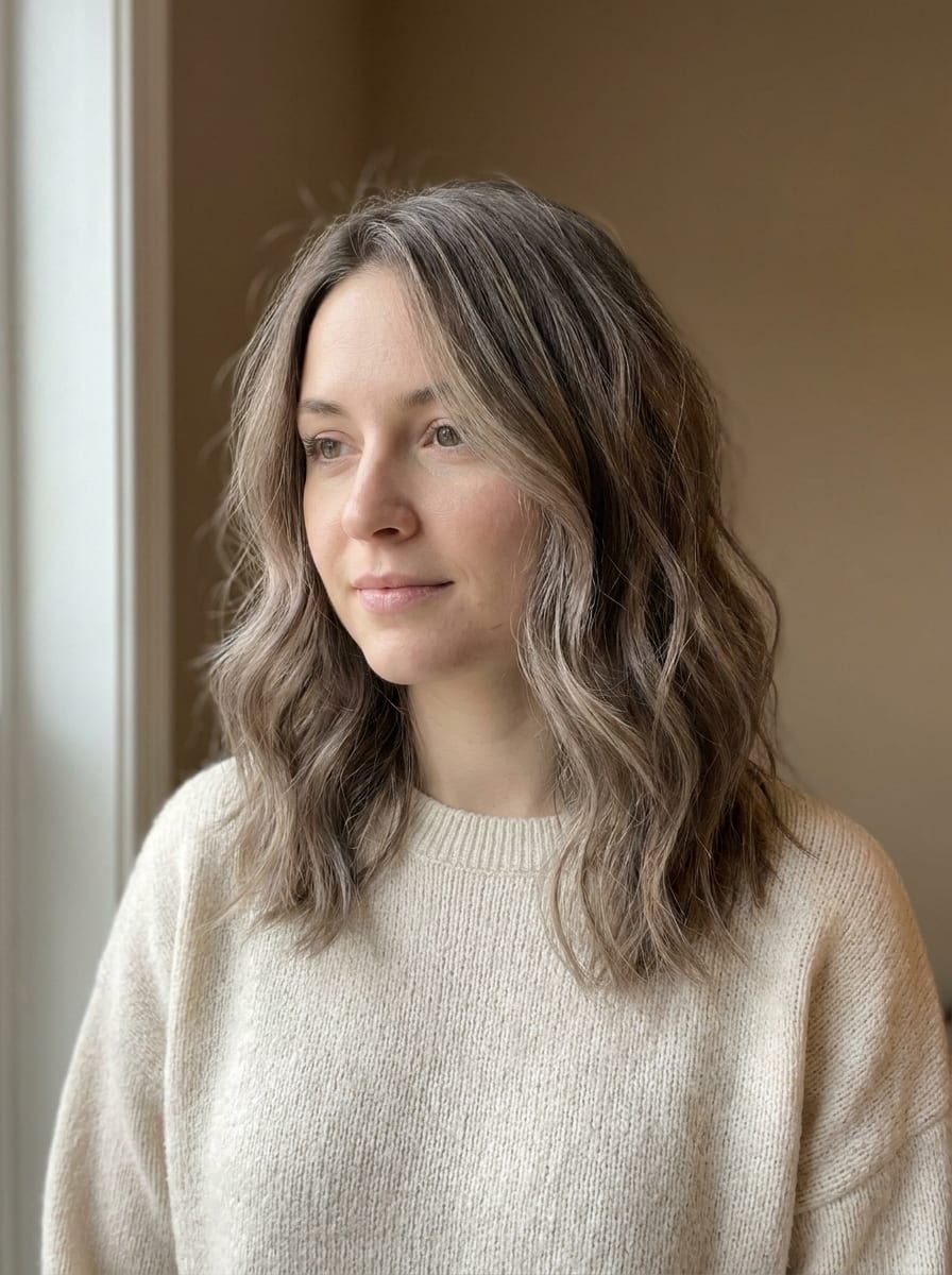 Aschbraune Haare mit kühlen Highlights - braune Haare mit Highlights